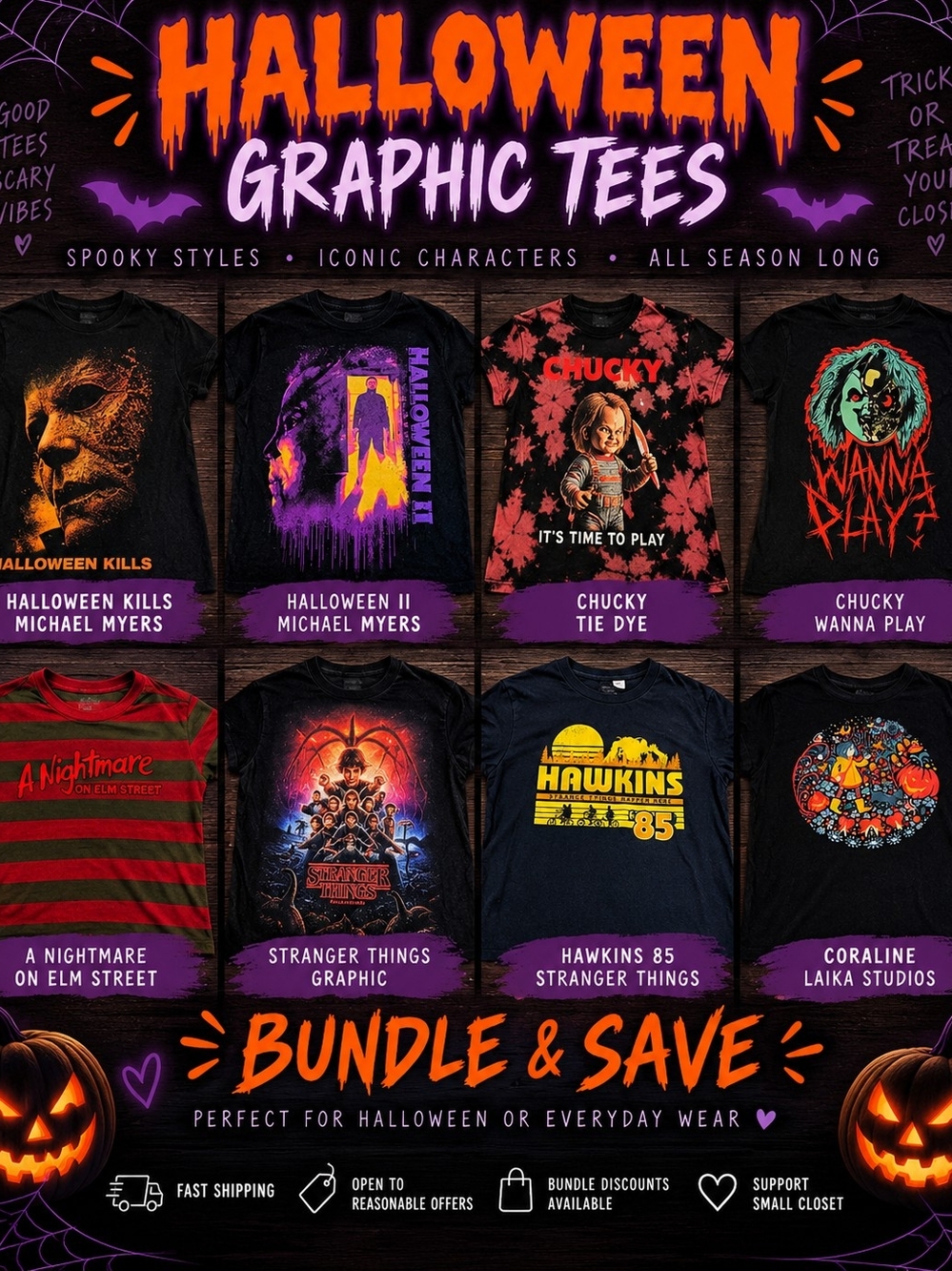 Halloween Horror Graphic Tee Sale 🎃 Multiple Sizes